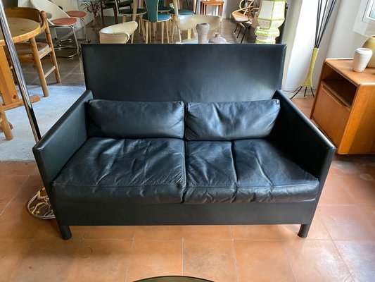 Vintage Molteni Black Leather Sofa, 1980s-QVY-1771263