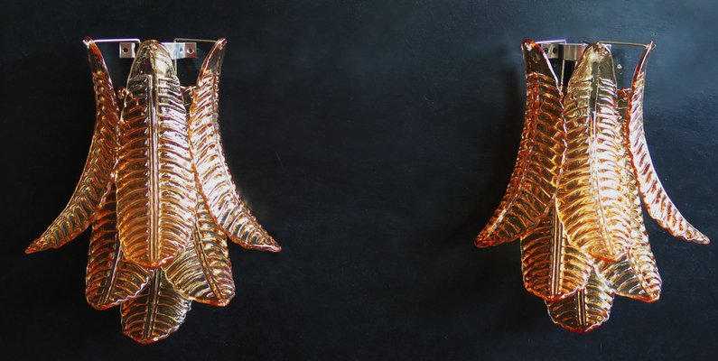 Vintage Murano Amber Felci Glass Wall Sconces, 1990s, Set of 2-FHZ-1818556