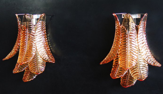 Vintage Murano Amber Felci Glass Wall Sconces, 1990s, Set of 2-FHZ-1818556