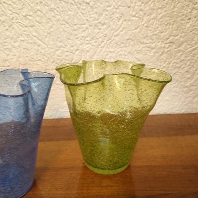 Vintage Murano Bollicine Glass Cartoccio Vases, 1950s, Set of 2-YGE-1373704