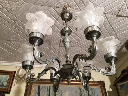 Vintage Murano Glass and Metal Chandelier, 1950s-WQQ-795998