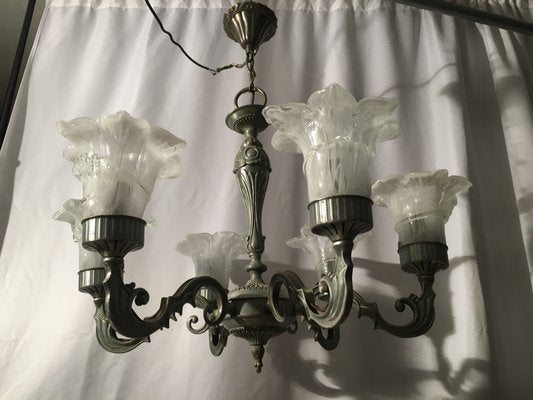 Vintage Murano Glass and Metal Chandelier, 1950s-WQQ-795998