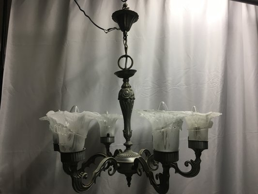 Vintage Murano Glass and Metal Chandelier, 1950s-WQQ-795998