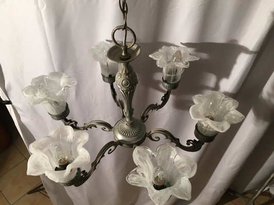 Vintage Murano Glass and Metal Chandelier, 1950s-WQQ-795998