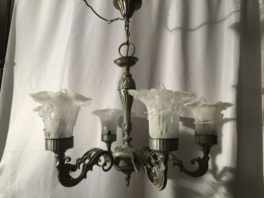 Vintage Murano Glass and Metal Chandelier, 1950s-WQQ-795998