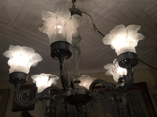 Vintage Murano Glass and Metal Chandelier, 1950s-WQQ-795998