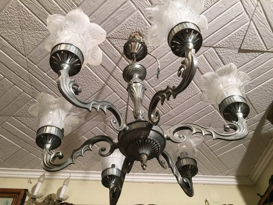 Vintage Murano Glass and Metal Chandelier, 1950s-WQQ-795998