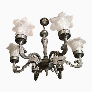 Vintage Murano Glass and Metal Chandelier, 1950s-WQQ-795998