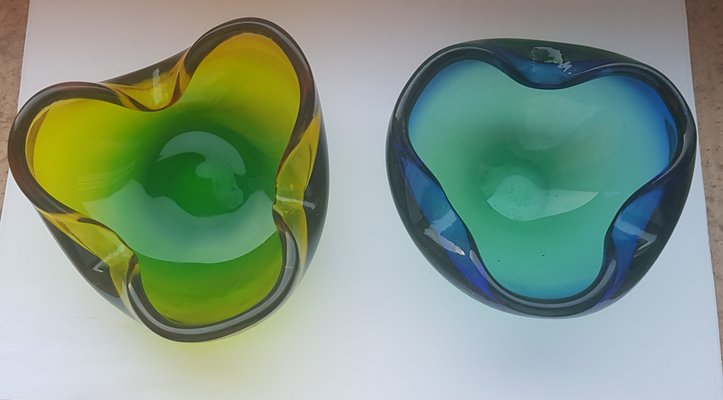 Vintage Murano Glass Bowls, 1960s, Set of 2-QDP-1295761