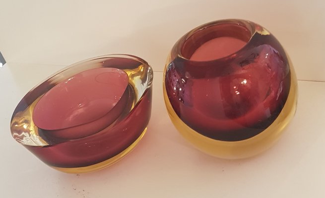 Vintage Murano Glass Bowls by Flavio Poli, 1950s, Set of 2-QDP-595866