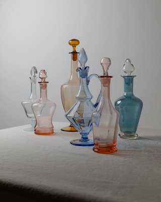 Vintage Murano Glass Carafes with Stoppers, Italy, 1950s, Set of 6-HVJ-2026492