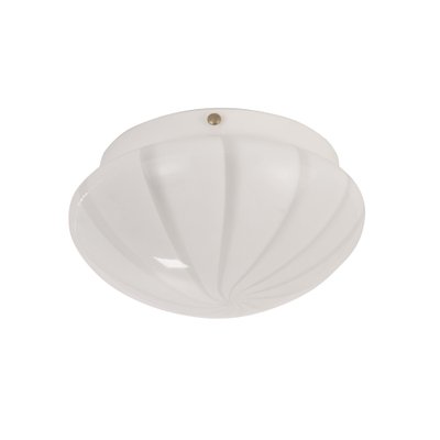 Vintage Murano Glass Ceiling Lamp in White Milk with Swirl and Crystal, Italy, 1980s-MPO-1722235