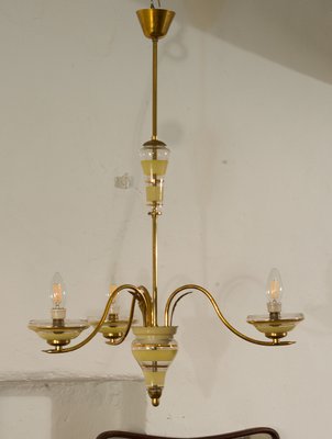 Vintage Murano Glass Gold and Brass Ceiling Lamp from Stilnovo, 1950s-QES-673661