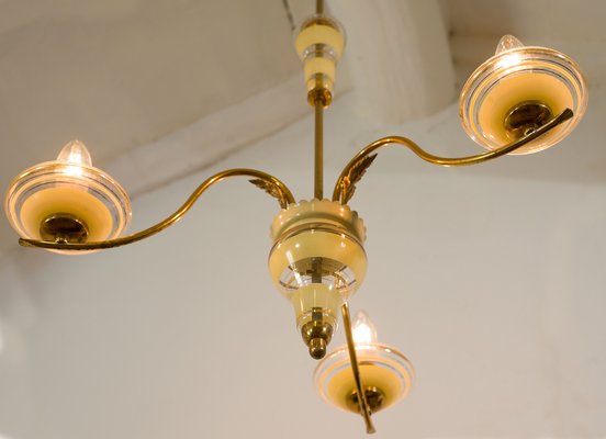 Vintage Murano Glass Gold and Brass Ceiling Lamp from Stilnovo, 1950s-QES-673661