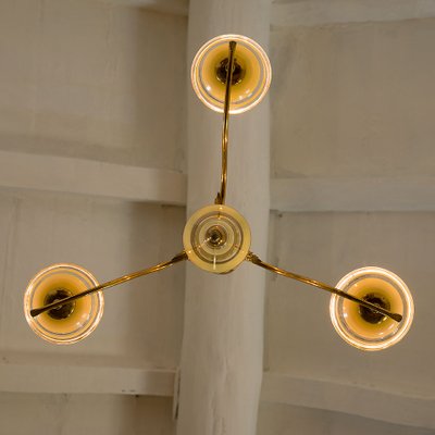 Vintage Murano Glass Gold and Brass Ceiling Lamp from Stilnovo, 1950s-QES-673661