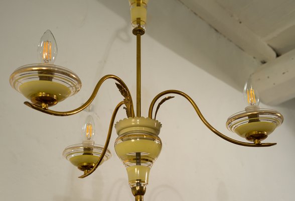 Vintage Murano Glass Gold and Brass Ceiling Lamp from Stilnovo, 1950s-QES-673661