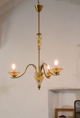 Vintage Murano Glass Gold and Brass Ceiling Lamp from Stilnovo, 1950s-QES-673661