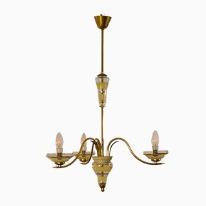 Vintage Murano Glass Gold and Brass Ceiling Lamp from Stilnovo, 1950s-QES-673661