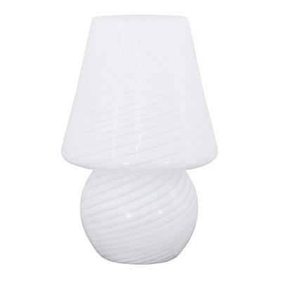 Vintage Murano Glass Mushroom Table Lamp With Spiral White Filigree, Italy-MPO-1330737