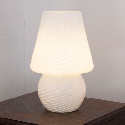 Vintage Murano Glass Mushroom Table Lamp With Spiral White Filigree, Italy-MPO-1330737