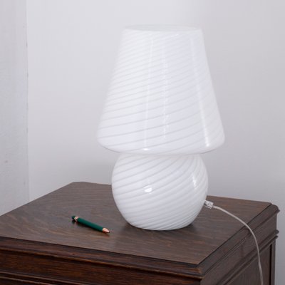 Vintage Murano Glass Mushroom Table Lamp With Spiral White Filigree, Italy-MPO-1330737