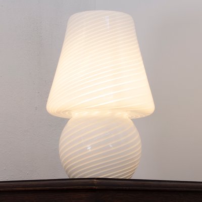 Vintage Murano Glass Mushroom Table Lamp With Spiral White Filigree, Italy-MPO-1330737