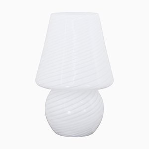 Vintage Murano Glass Mushroom Table Lamp With Spiral White Filigree, Italy-MPO-1330737