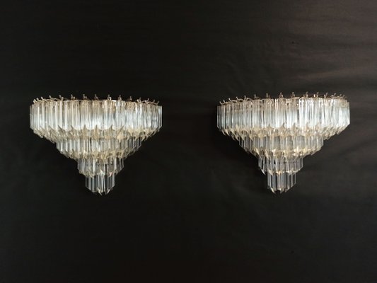 Vintage Murano Glass Sconces with 63 Transparent Quadriedri, 1979, Set of 2-FHZ-666946