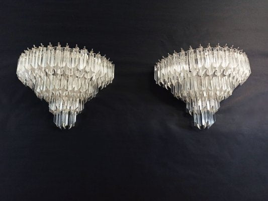 Vintage Murano Glass Sconces with 63 Transparent Quadriedri, 1979, Set of 2-FHZ-666946