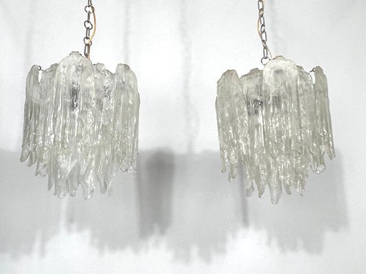 Vintage Murano Ice Glass Chandeliers from Mazzega, 1970s, Set of 2-OT-1195921