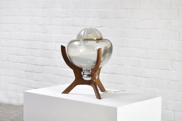 Vintage Murano Table Lamp with Sculptural Wooden Base, 1960s-WUY-1453674