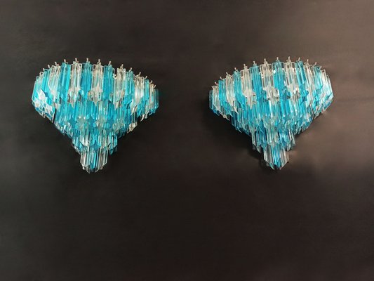 Vintage Murano Wall Sconces with 63 Clear and Blue Prisms, 1990s, Set of 2-FHZ-1823644