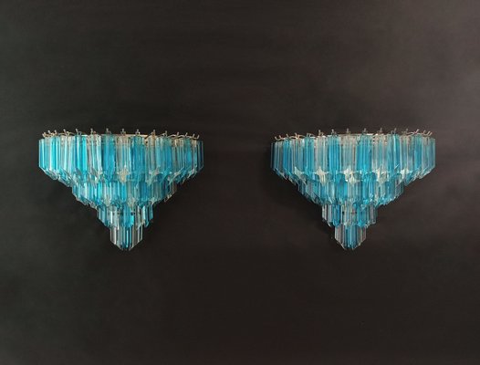 Vintage Murano Wall Sconces with 63 Clear and Blue Prisms, 1990s, Set of 2-FHZ-1823644