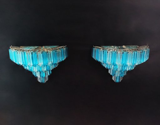 Vintage Murano Wall Sconces with 63 Clear and Blue Prisms, 1990s, Set of 2-FHZ-1823644