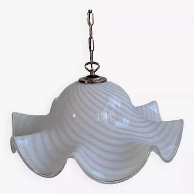 Vintage Murano White Swirl Ceiling Lamp Swirl in Murano Glass-HIT-1760046