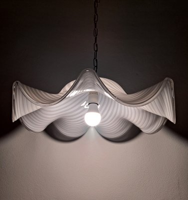 Vintage Murano White Swirl Ceiling Lamp Swirl in Murano Glass-HIT-1760046