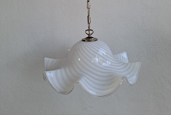 Vintage Murano White Swirl Ceiling Lamp Swirl in Murano Glass-HIT-1760046