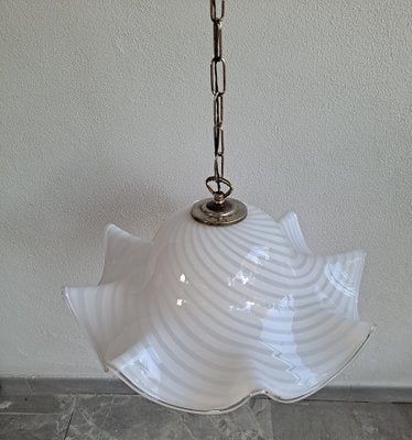 Vintage Murano White Swirl Ceiling Lamp Swirl in Murano Glass-HIT-1760046