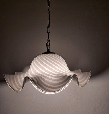 Vintage Murano White Swirl Ceiling Lamp Swirl in Murano Glass-HIT-1760046