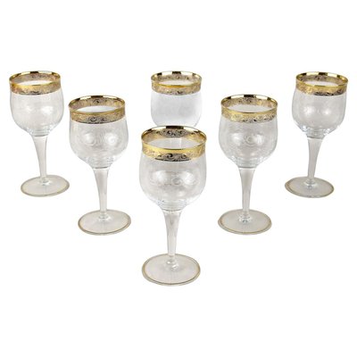 Vintage Murano Wine Glasses with Gold Rim, 1940, Set of 6-TQA-2034398