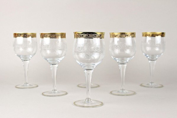 Vintage Murano Wine Glasses with Gold Rim, 1940, Set of 6-TQA-2034398