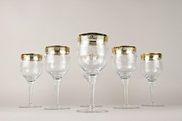 Vintage Murano Wine Glasses with Gold Rim, 1940, Set of 6-TQA-2034398