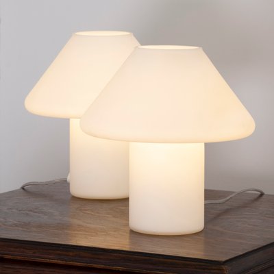 Vintage Mushroom Table Lamp With Satin White Murano Glass, Italy-MPO-1330717