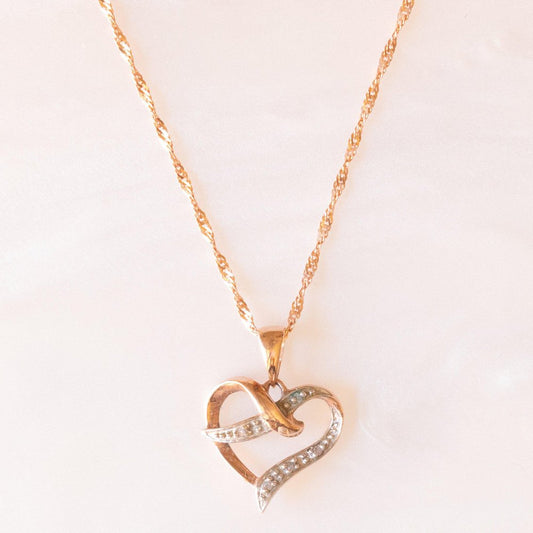 Vintage Necklace with 9k Rose Gold Chain and 9k Rose Gold Heart Pendant with Diamonds