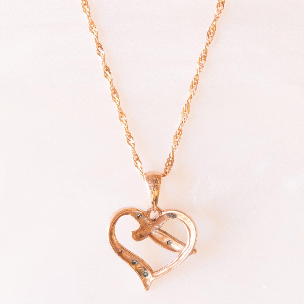 Vintage Necklace with 9k Rose Gold Chain and 9k Rose Gold Heart Pendant with Diamonds