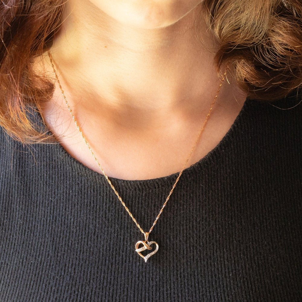 Vintage Necklace with 9k Rose Gold Chain and 9k Rose Gold Heart Pendant with Diamonds