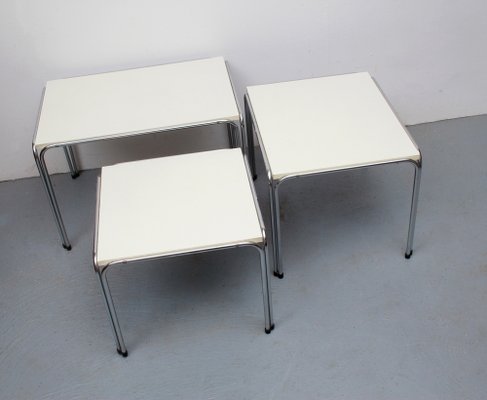 Vintage Nesting Tables in White and Chrome, 1975, Set of 3-PF-1748613