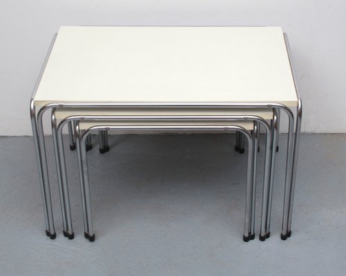 Vintage Nesting Tables in White and Chrome, 1975, Set of 3-PF-1748613