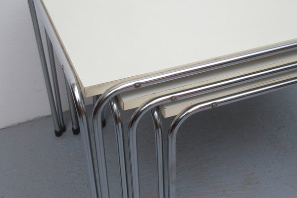 Vintage Nesting Tables in White and Chrome, 1975, Set of 3-PF-1748613