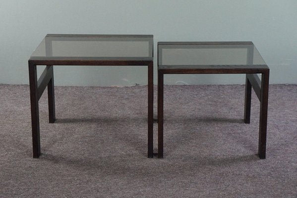 Vintage Nesting Tables in Wood and Glass, 1970s, Set of 2-HPP-1796174